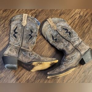 Laredo Lucretia Brown Leather Snake Print Inlay Studded Western Boots Size 7.5